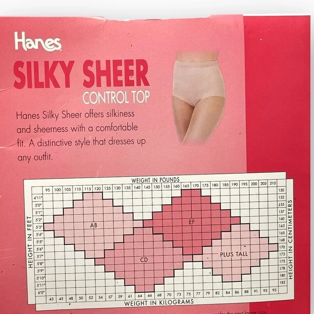Hanes Silky Sheer Control Top Tights Nylon Style OG071 Sandalfoot Sz EF Natural